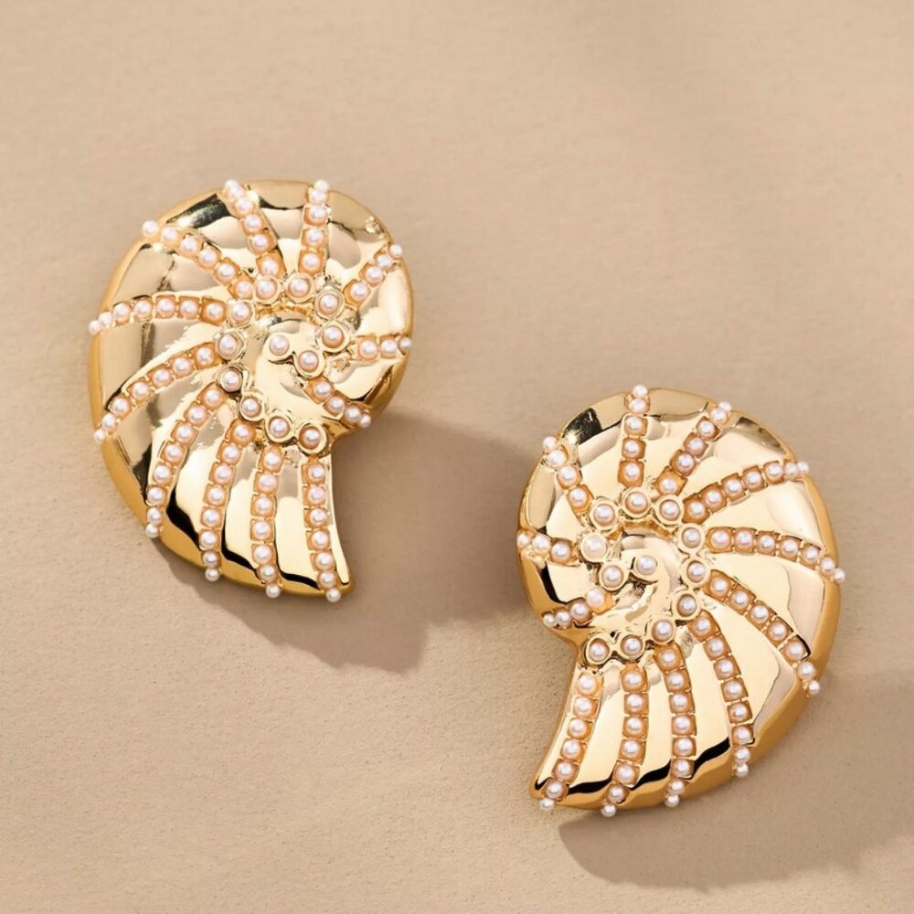 Anthropologie Pearl Shell Post Earrings Gold Tone nwt